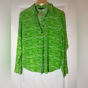NWOT Lauren Gold | 100% Silk Green Button Down Top